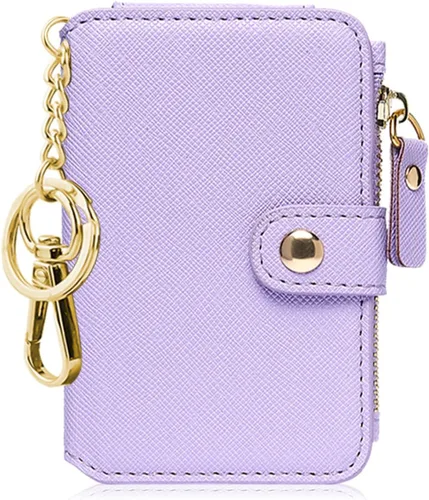 Vista 44 de Cartera con llavero, tarjetero con bloqueo RFID de piel, funda para tarjetas de crédito con cremallera para mujer