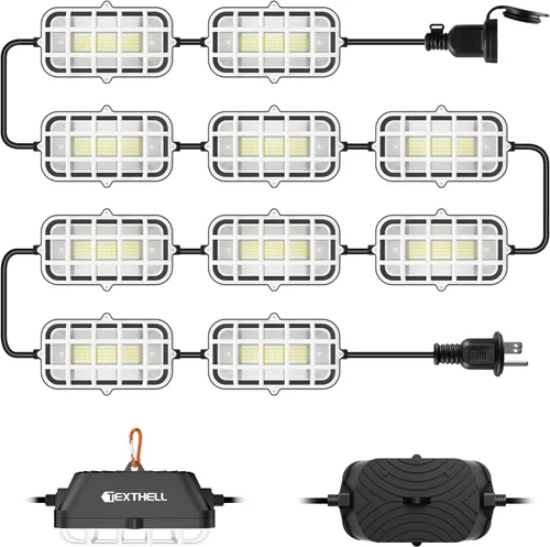 Vista 9 de 50 pies de luces LED de cadena para construcción, 75W súper brillantes 7500LM con enchufe, luces de trabajo de cadena enlazables, 5000K impermeables