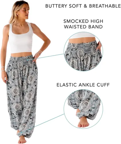 Vista 4 de Lotus and Luna Pantalones de harén para mujer, pantalones tailandeses para playa y descanso, cintura alta, pantalones bohemios, pantalones geniales