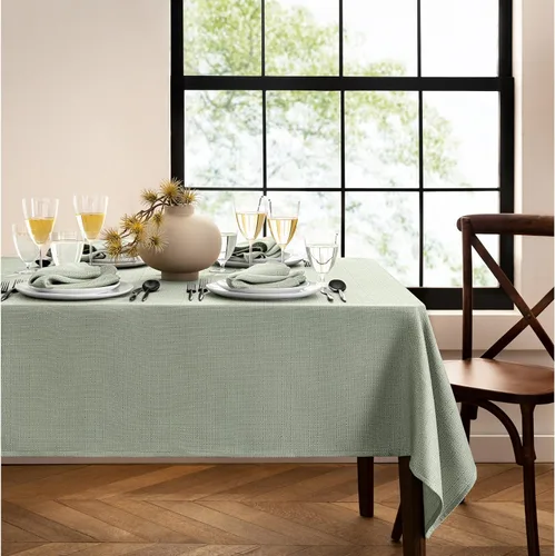 Vista 2 de Elrene Home Fashions - Mantel de textura sólida de laurel, resistente al agua y a las manchas, 60 x 144 pulgadas, rectangular, color salvia