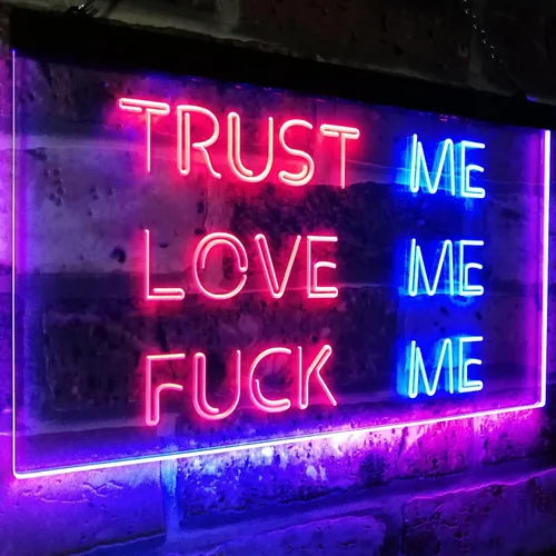 Vista 2 de ADVPRO Trust Me Love Me Fuck Me Décor Man Cave Nightclub Garage Letrero de neón LED de doble color, azul y rojo, 12 x 8.5 pulgadas, st6s32-i3081-br