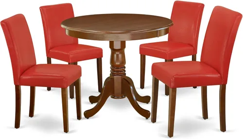 Vista 21 de East West Furniture ANAB3-AWA-05 - Juego de mesa de comedor moderno de 3 piezas, incluye una mesa de cocina redonda con pedestal y 2 sillas