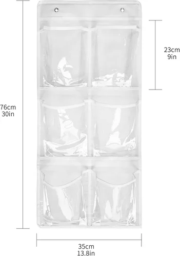 Vista 3 de Paquete de 2 organizadores grandes de zapatos colgantes sobre la puerta de armario con 6 bolsillos de cristal transparente, 4 ganchos, color blanco