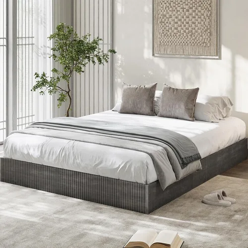 Vista 23 de Garvee Marco de cama individual, cama de plataforma de madera con diseño estriado Base de cama de perfil bajo, base de cama minimalista sin ruido