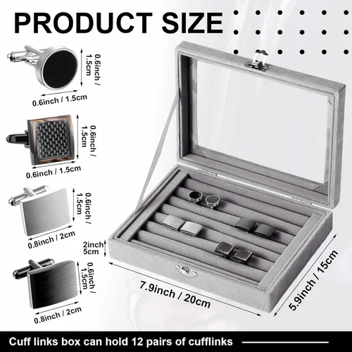Vista 2 de Quelay La caja de gemelos para hombre incluye 412 pares de gemelos, vitrina de joyería con hebilla de metal para hombres, regalo de boda y negocios