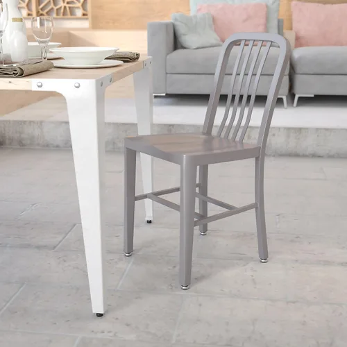 Vista 2 de Flash Furniture Silla de metal plateado de grado comercial para interiores y exteriores