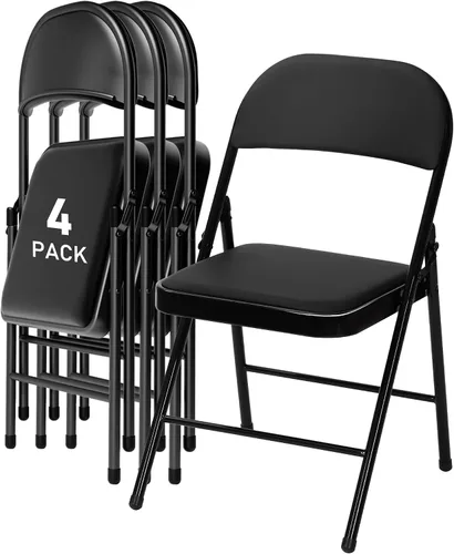 Vista 23 de SEALAMB Paquete de 4 sillas plegables con asiento cómodo, marco de metal resistente, sillas apilables portátiles para bodas, fiestas, oficina