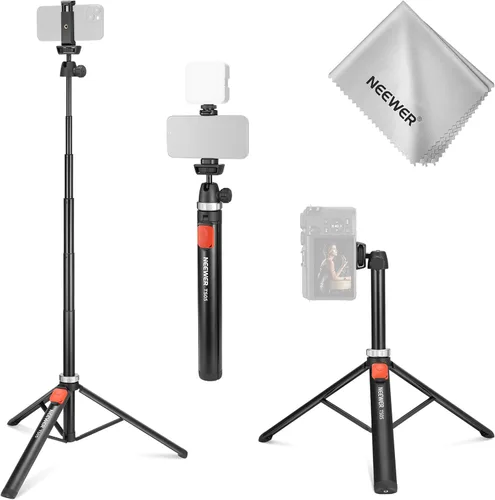 Vista 10 de NEEWER Basics Trípode con Palo de Selfie Magnético de 5.48 pies Compatible con MagSafe iPhone Android, Soporte Portátil de Viaje para Teléfono