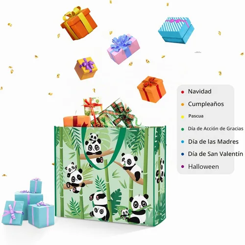 Vista 4 de NymphFable Panda - Bolsas de compras, paquete de 5 bolsas reutilizables