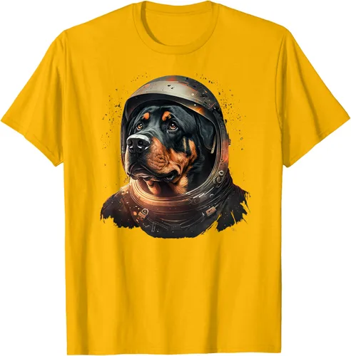 Vista 84 de Divertida camiseta Rottweiler con diseño de astronauta rottweiler en galaxia espacial, Negro
