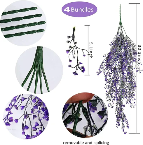 Vista 3 de Toprooms Plantas falsas colgantes, 4 piezas de hojas de eucalipto sintéticas, plantas de vid verdes, plantas de hiedra falsa, decoración