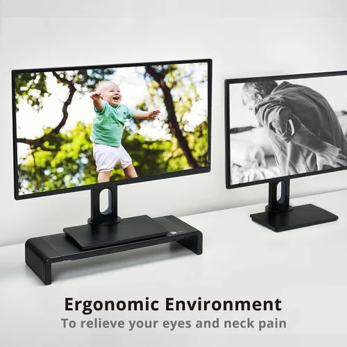 Vista 4 de SIIG Soporte elevador para monitor de computadora y portátil con soporte para teléfono, ancho ajustable en ambos lados, soporta hasta 55 libras