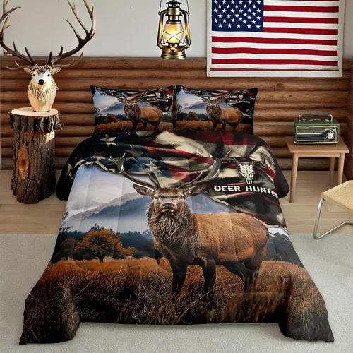 Vista 38 de Juego de ropa de cama Happy Camping de Homewish, tamaño individual, con diseño de osos cazadores y pinos, para niños, hombres, adultos, decoración