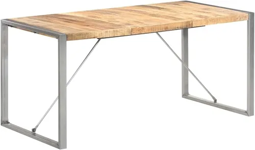 Vista 15 de Mesa de comedor de madera maciza de Sheesham, forma rectangular, 47.2 pulgadas, acabado pulido marrón con patas de metal para cocina y comedor