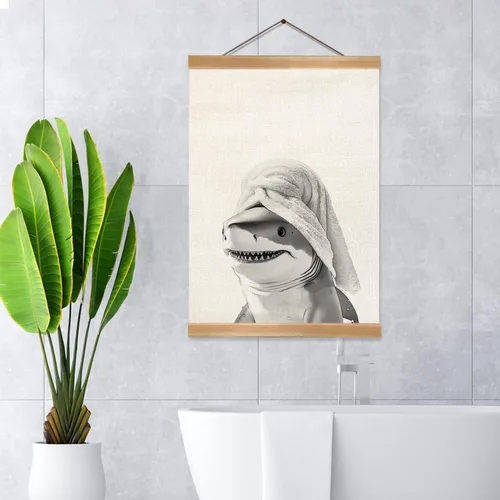 Vista 5 de ZTGDA Arte Gracioso de Tiburón para Baño en Pared, Póster Colgante de Lino de 12x16 Pulgadas, Decoración Divertida de Inodoro para Baño, Rótulo