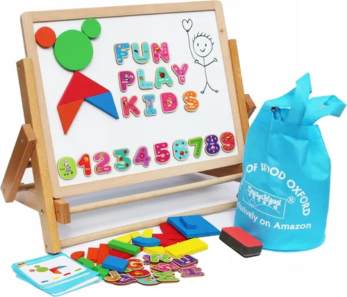 Vista 6 de Toys of Wood Oxford Juego de 2 letras y números magnéticos de madera, imanes de nevera para niños, letras del alfabeto y números para niños, juguete