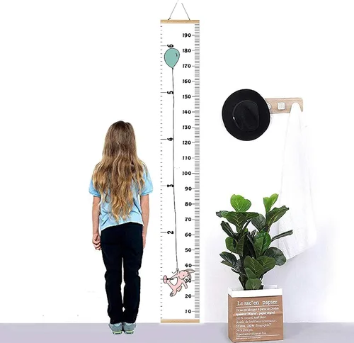 Vista 3 de Tabla de crecimiento para niños, marco de madera, lienzo de tela, regla de medición de altura de bebé a adulto para decoración de habitación