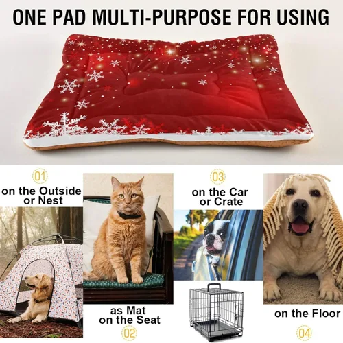 Vista 5 de Blueangle Cama para Mascotas de Copos de Nieve Navideños, Alfombrilla Suave para Jaula, Cojín Lavable Antideslizante para Jaula de Perro, Colchón