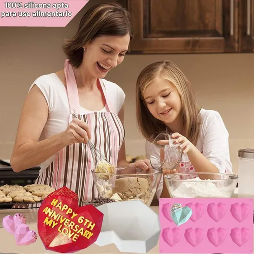 Vista 3 de 10 moldes de silicona con forma de corazón de San Valentín, gran molde de corazón rompible para chocolate con martillo, 8 moldes de silicona