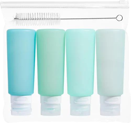 Vista 24 de MICEBAY Botellas exprimibles de condimentos para salsas, mini recipiente de silicona para aderezo de ensalada de 1 onza para llevar con bolsa