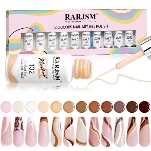 Vista 12 de RARJSM Juego de esmaltes de uñas de gel metalizados para arte de uñas, negro, plata, oro rosa, azul, verde, rojo, con brillantina, 12 colores, 0.2