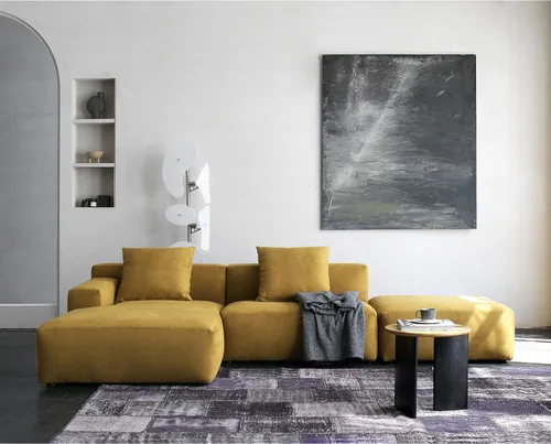 Vista 9 de Acanva Juego de sofá modular moderno de lujo en forma de L, sofá tapizado Gris oscuro