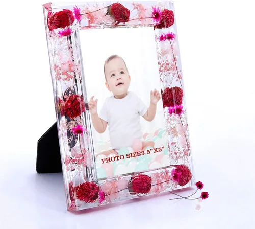 Vista 13 de Marco de fotos floral rosa de 5 x 7 pulgadas para decoración de pared y mesa, gran regalo conmemorativo, marcos de fotos únicos para decoración