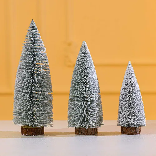Vista 2 de 6 piezas de mini árboles de Navidad, cepillo para botellas, árboles de Navidad artificiales de pino esmerilado con base de madera para manualidades
