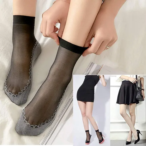 Vista 6 de Calcetines sedosos de nailon al tobillo 10 pares de medias de nailon de alta suavidad, medias sedosas, para mujeres, niñas, oficina, hogar