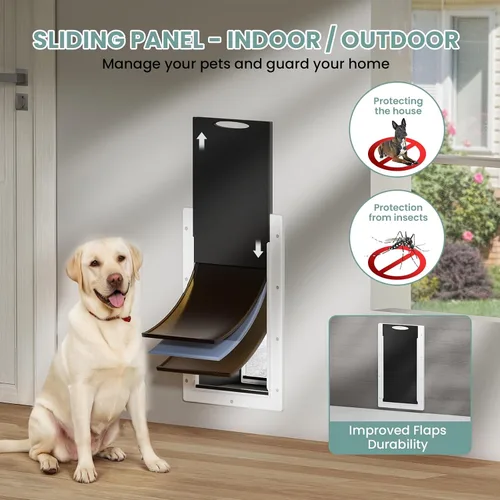 Vista 6 de Puerta de perro 3 solapas, puerta de plástico para perro para pared, puerta grande para perros, puerta de perro para paredes interiores