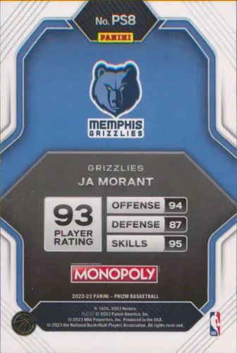 Vista 2 de 2022-23 PANINI MONOPOLY PRIZM SKILLS #PS8 JA MORANT MEMPHIS GRIZZLIES BASKETBALL OFFICIAL TRADING CARD OF NBA