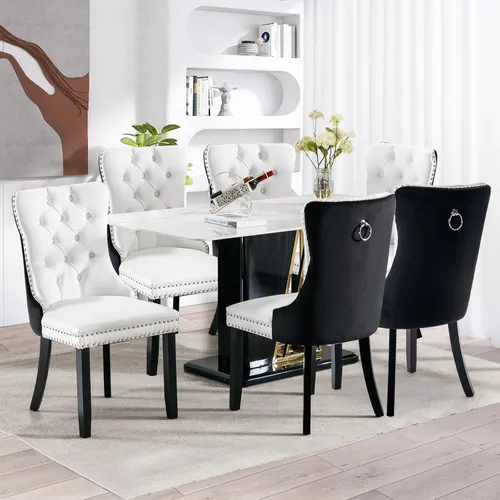 Vista 54 de SoarFlash Juego de 2 sillas de comedor de terciopelo, silla lateral de respaldo alto, silla lateral moderna tapizada de alta gama con botones Beige