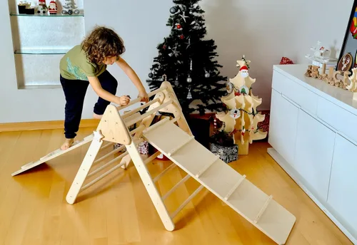 Vista 7 de Montessori Triángulo de escalada Marco de escalada interior de madera para niños y niños pequeños Estructura de escalada Montessori Triángulo