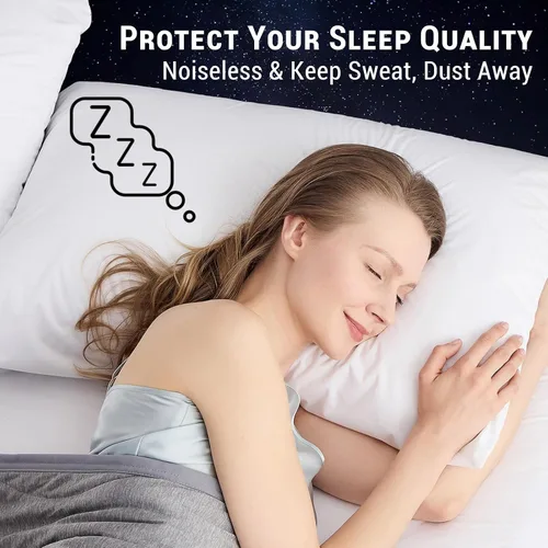 Vista 5 de Funda de almohada impermeable de bambú y rayón de Gogreen, funda de almohada transpirable, protector de almohada refrescante con cremallera, funda