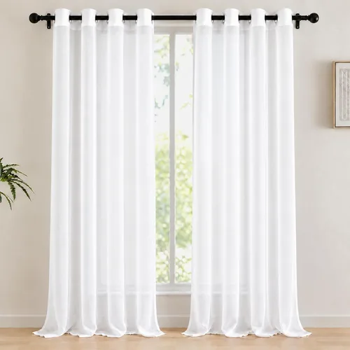 Vista 12 de Deconovo Cortinas traslúcidas filtrantes de luz de 96 in de largo para sala Beige/Flor de vid/Ojal