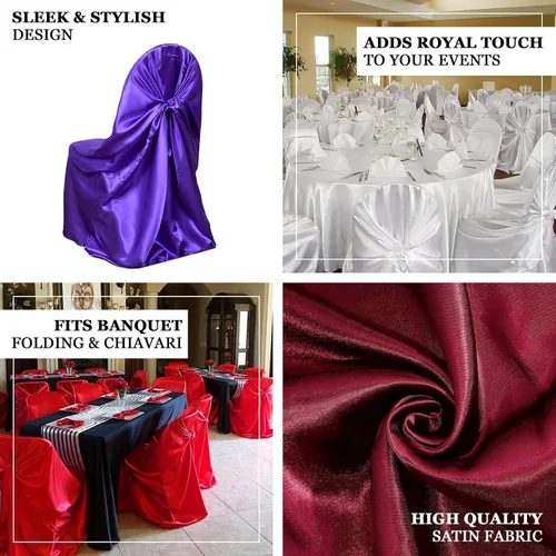Vista 4 de Efavormart.com - Fundas para sillas beige de 1 pieza, satinadas, con lazo, universales, para banquetes, bodas, plegables, para sillas de comedor