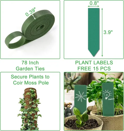 Vista 5 de GROWNEER Poste de musgo de 24 pulgadas para plantas de interior, 2 piezas de soporte de tótem de coco apilable de 15 pulgadas, palos de musgo con 15
