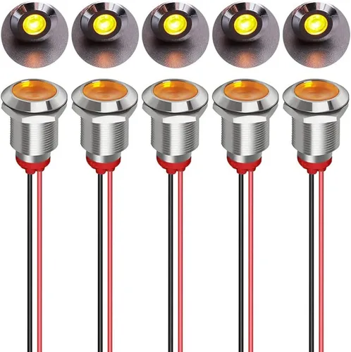 Vista 22 de Gebildet 5 piezas de luz piloto indicadora LED de plástico AC/DC 12-24V, tamaño del orificio de montaje 12 mm (rojo/naranja/azul/verde/blanco)