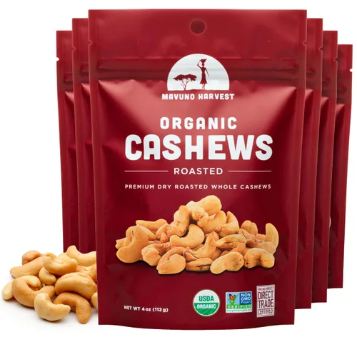 Vista 15 de Mavuno Harvest Anacardos tostados orgánicos con sal marina Anacardos enteros tostados secos Snacks saludables veganos sin OMG para niños