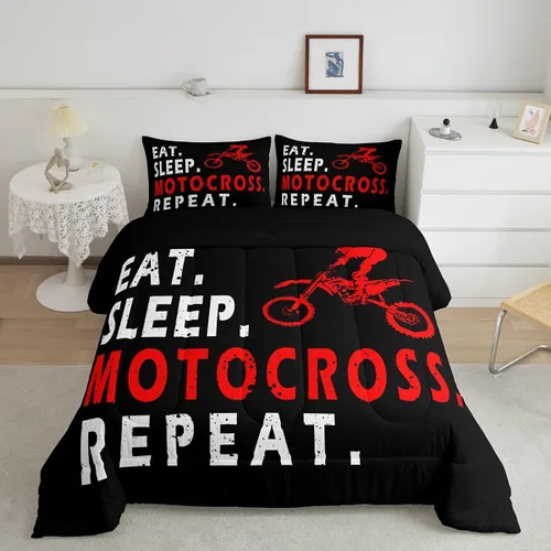 Vista 13 de Feelyou Kids Green Dirt Bike Duvet Insert Twin Size, Extreme Sports Comforter Set Boys Girls Motorbike Bedding Set Teens Bedroom Decor Microfiber