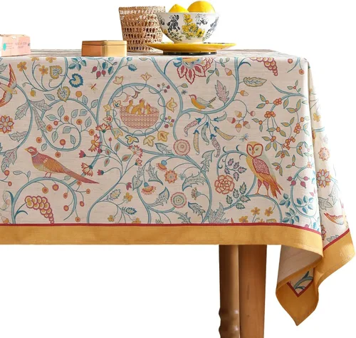 Vista 28 de [Usado] patdrea Mantel largo de lino de diseño verde para mesa rectangular, mantel vintage transpirable con patrón de frutas amarillas, funda