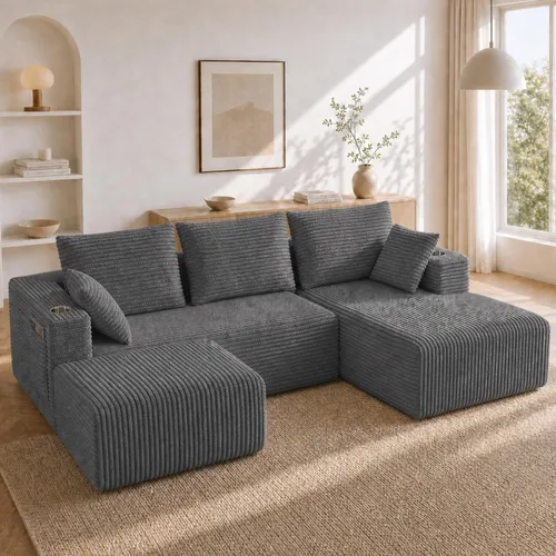 Vista 41 de Sofá modular modular en forma de U de 103 pulgadas con 2 otomanas Negro