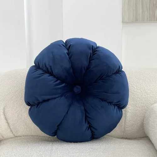 Vista 14 de MOJUN Cojín de terciopelo redondo, plisado, relleno, cojín decorativo para el hogar para sofá, silla, cama, automóvil, suelo (azul, 14 pulgadas)