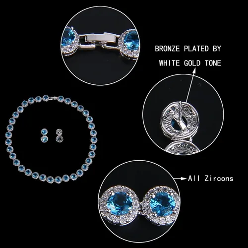 Vista 5 de EVER FAITH Gorgeous Round Cut Cubic Zirconia Birthstone Bridal Necklace Earrings Tennis Bracelet Sets Wedding Prom Jewelry Set for Women