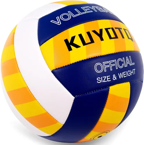 Vista 2 de KUYOTQ Balón de voleibol de playa a rayas, superficie gruesa de 0.118 pulgadas, pelota de voleibol de cuero suave para hombres jóvenes, juego