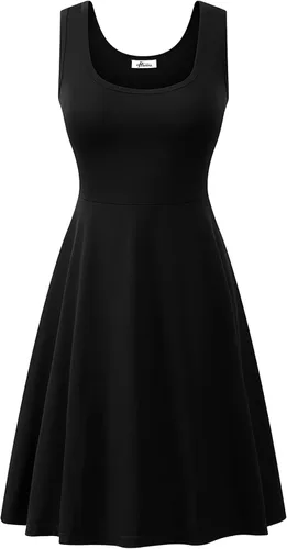 Vista 2 de Herou Vestidos de verano para mujer, sin mangas, cuello redondo, acampanados, acampanados, para el sol