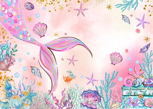Vista 9 de Mocsicka Telón de fondo de sirena para baby shower, sirena rosa bajo el mar, decoración de fiesta de baby shower para niñas, fondo de fotografía