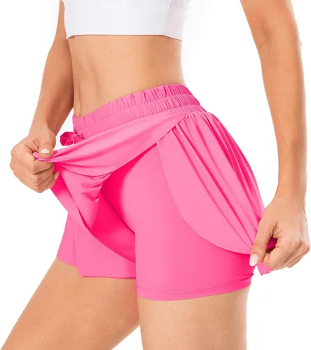 Vista 3 de Pantalones cortos fluidos, 2 en 1, con diseño de mariposa, pantalones cortos atléticos de cintura alta para mujer, entrenamiento, ciclismo, correr