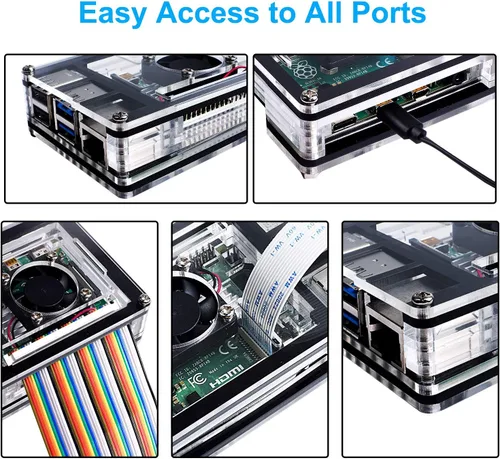 Vista 3 de Miuzei Funda para Raspberry Pi 4 con ventilador, fuente de alimentación USB-C, cable micro HDMI, adaptador HDMI, disipadores de calor de aluminio