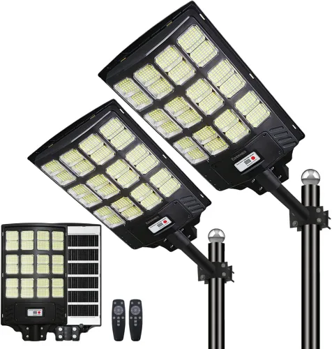 Vista 7 de Farolas solares impermeables para exteriores, 6000 W, del atardecer al amanecer, luz solar de estacionamiento con poste de lámpara, sensor